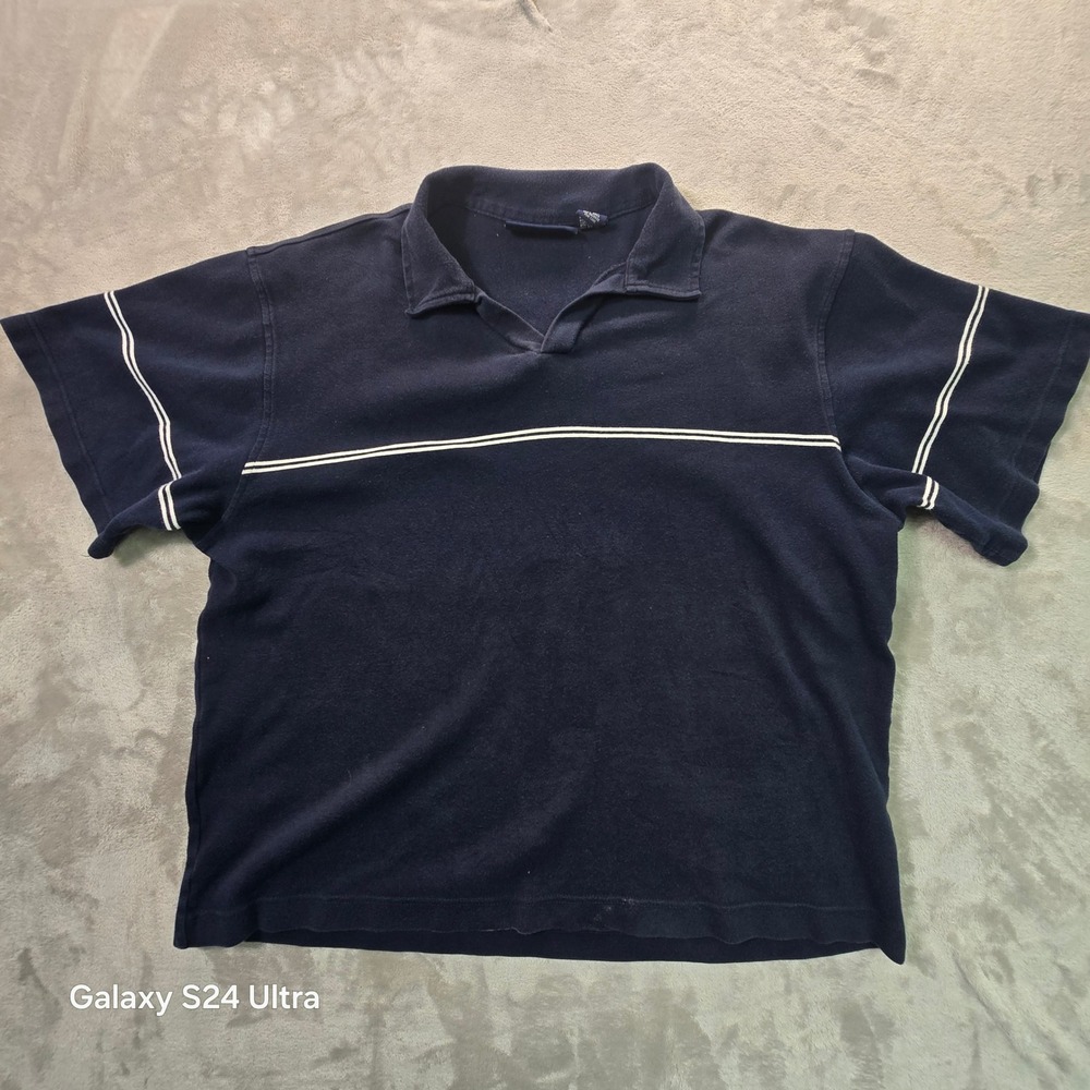 Aeropostale Mens XL Navy Blue Striped Short Sleeve Cotton Polo Shirt